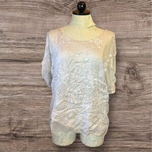 Angela Moda Pink Champagne Silk Blouse Floral Pink Embroidered Silk ITALY Sz‎ L